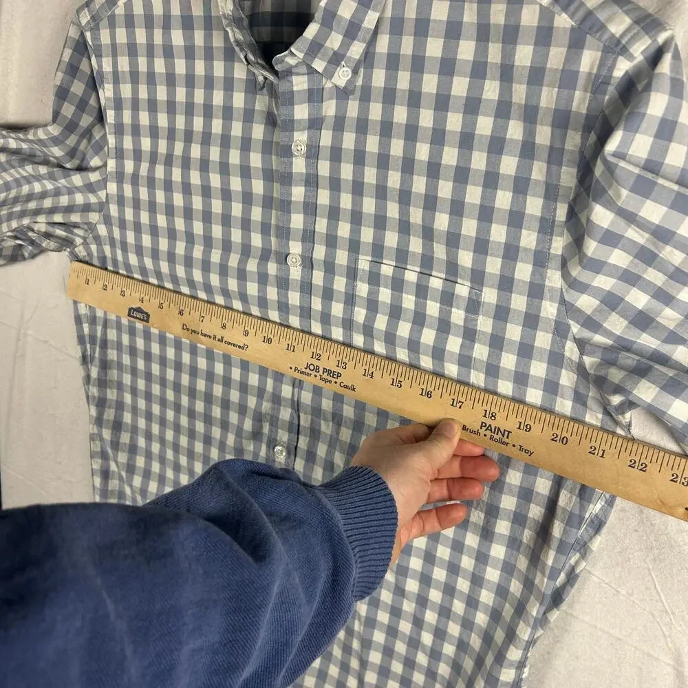 J Crew Mercantile Flex Button Down Shirt Men's Large Slim Fit Blue Gingham Check - Picture 5 of 13